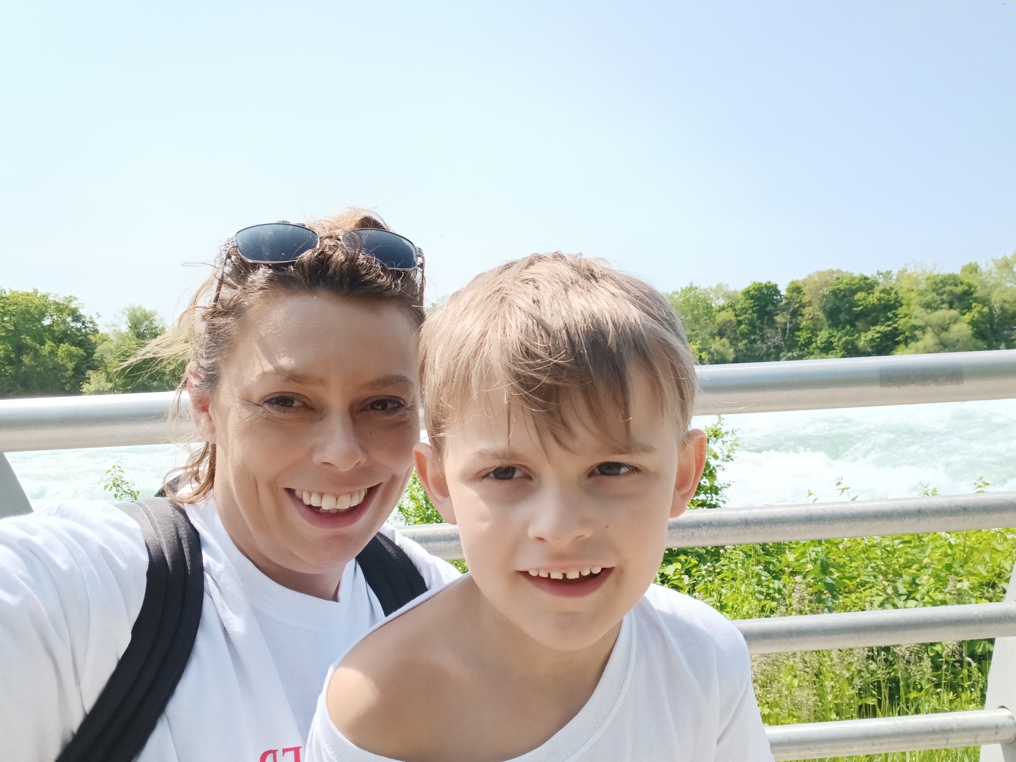 Mary Stanley traveling with her son